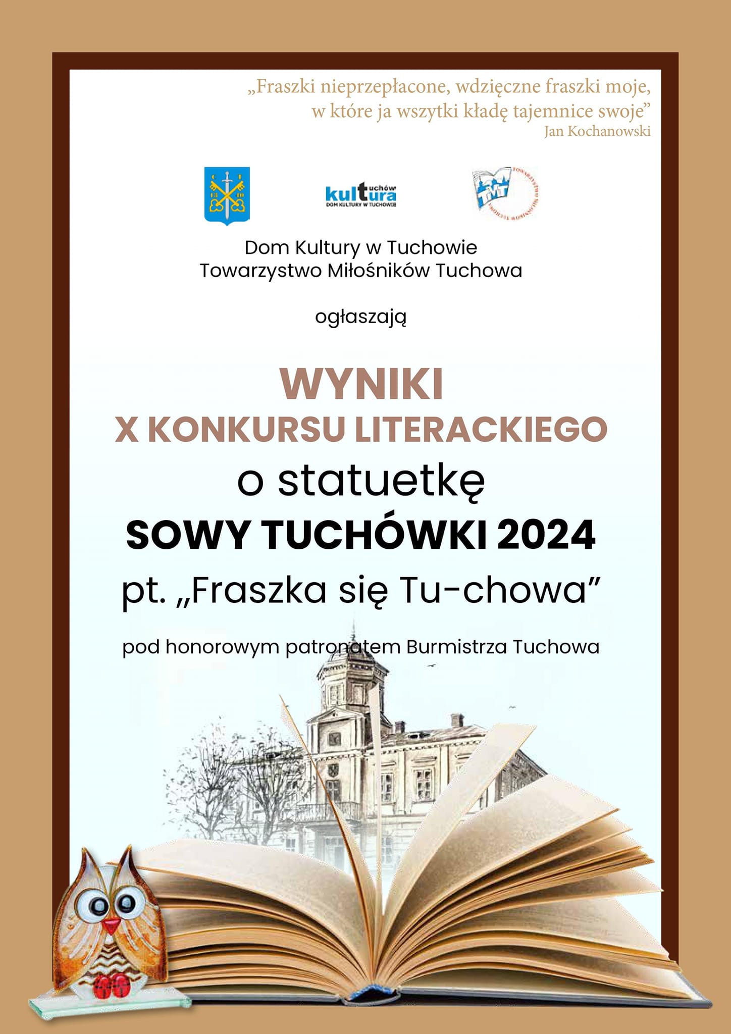 WYNIKI X KONKURSU LITERACKIEGO o statuetkę SOWY TUCHÓWKI 2024 pt. „Fraszka się Tu-chowa”